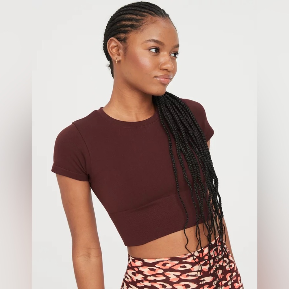 Aerie Offline Mocha Brown Athleisure Sidewalk Seamless Crop Top T-Shirt size M